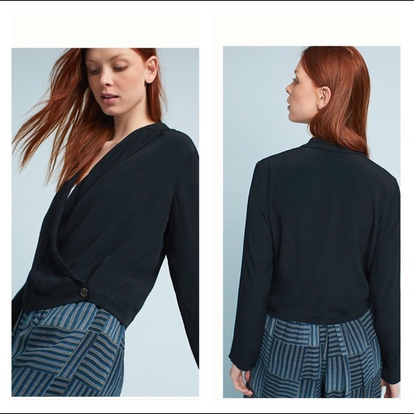 Anthropologie Ett:twa Black Buttoned Wrap Blazer 6 - Picture 3 of 6